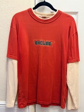Vintage Y2K Excuse Power Layered Long Sleeve T-Shirt Red Graphic Tee Size L